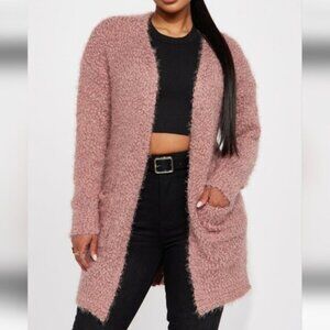 Fashion Nova Fluffy Comfy Mauve Open Front Cardigan Long Pockets Size Medium